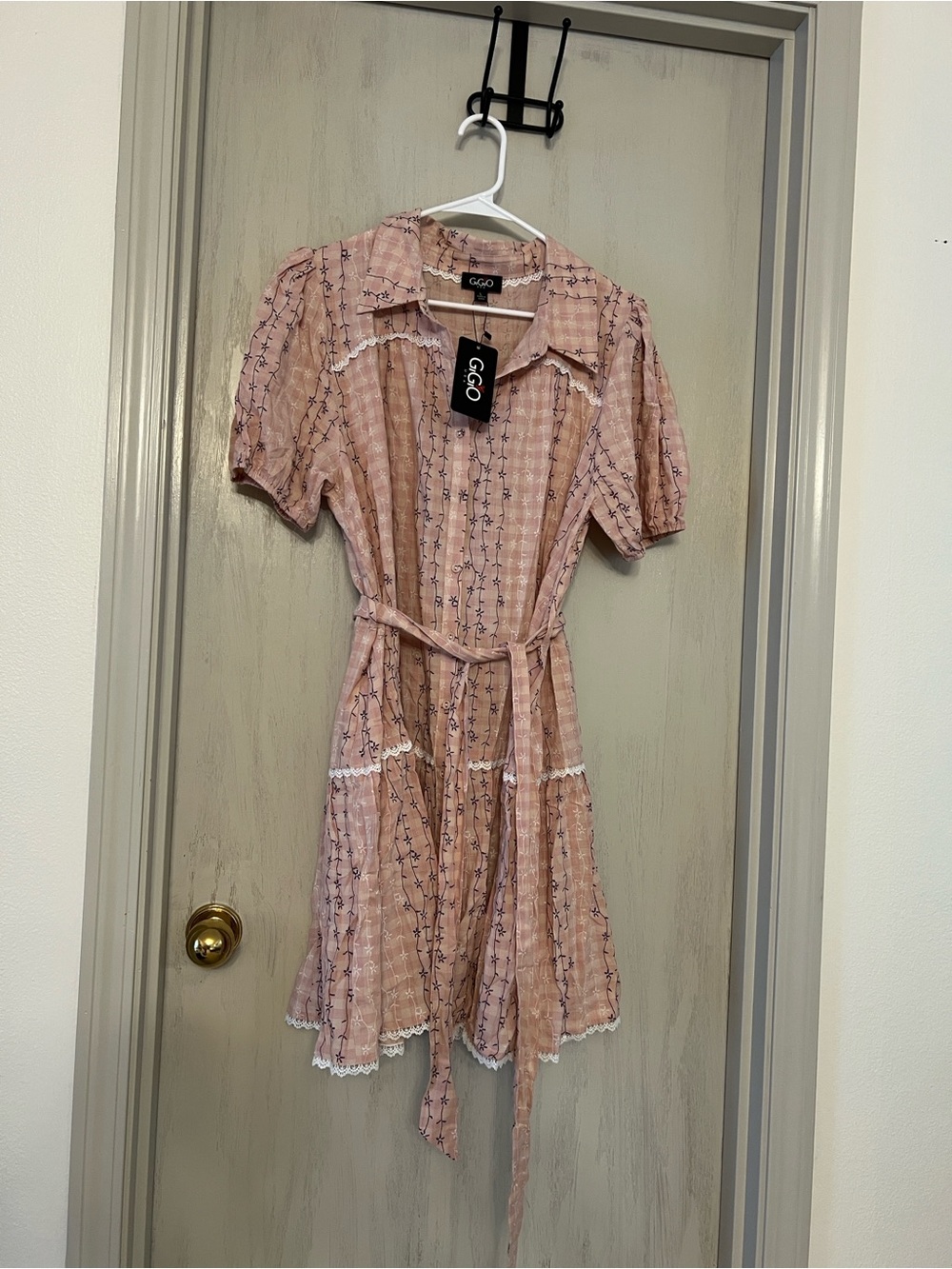 Gigio Pink Patterned Button-Front Fit & Flare Dress - Picture 2 of 2